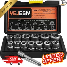 Bolt Extractor Set 14-Piece Stripped Bolt Extractor Socket Set with Storage Case
