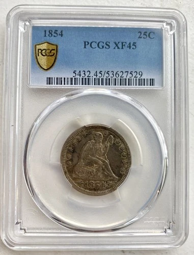 US Coin 1854 Arrows Seated Liberty Silver Quarter PCGS XF45