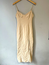 Zara Beige Linen Slip Midi Dress V-Neck Strappy Sleeveless Zip Closure M