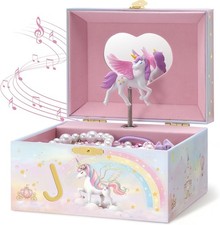 Unicorn Jewelry Box for Girls, Kids Initial Musical Jewelry Organizer with Sp...