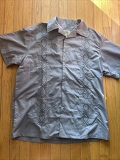 Vintage HABAND Guayabera Shirt Men's Medium Grey Cuban Mexican Embroidered