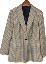 TALBOTS 1 Button Plaid Woven in ITALY Wool Blend Blazer Office Women's 16