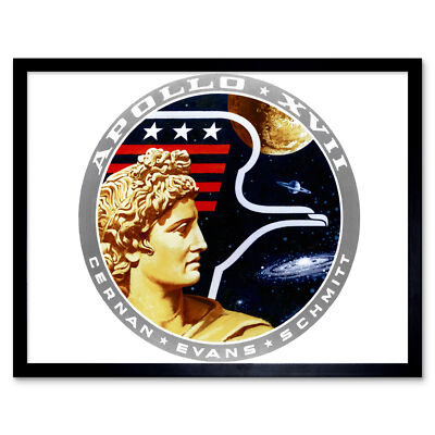 Weltraum NASA Apollo 17 Mission Emblem Abzeichen Patch Gerahmter Druck 30x40 cm