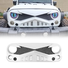 White Front Bumper Grill Hawke Style Mesh Grille For 2007-2018 Jeep Wrangler Jk