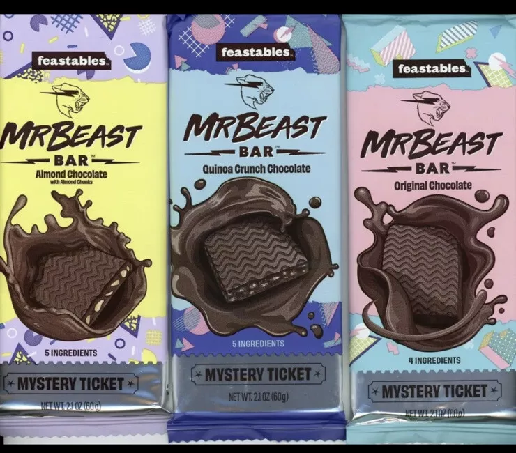 3x Mr Beast Feastables ORIGINAL CHOCOLATE Bar 2.1 oz - FREE SHIP - 3 PACK