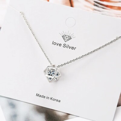 Sterling Silber Damen Kette Rubik's Würfel Zirkon Anhänger Halskette Luxus Schmuck