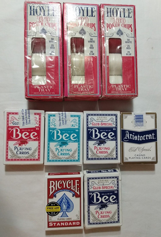 300 Hoyle Poker Chips & 6 Casino Card Decks 4 Sealed 2 Unsealed Bee Aristocrat