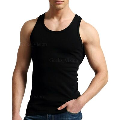 #ad 6 Packs Men#x27;s White Black A Shirts quot;100% Cotton TANK TOP quot; $17.99