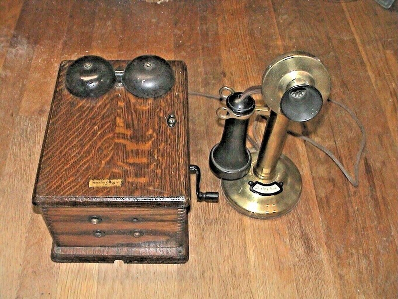 Western Electric candlestick phone w/working dynamo crank box c.1910