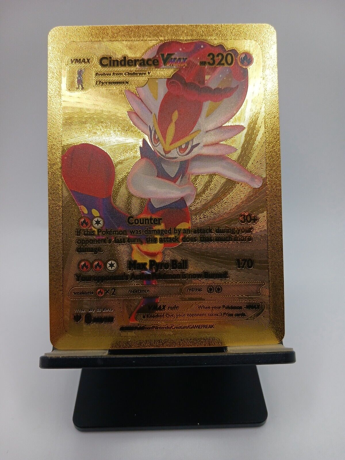 Pokémon TCG Cinderace VMAX Rebel Clash 194/192 Secret Radiant Gold Foil Fan Art