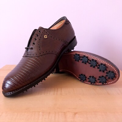 NEW FootJoy Classics Brown Tegu Lizard saddle golf shoes  display picture 1