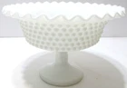 Vintage LE Smith Glass Compote Pedestal Bowl Dish White Milk Glass Hobnail 8" D