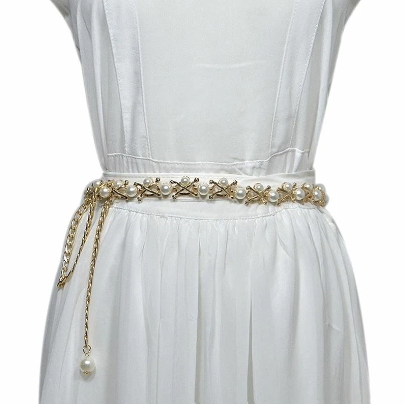 Women Gold Pearl Chain Belt Body Dance Bikini Beach Waist Chain Skinny Belt - image 3 of 4