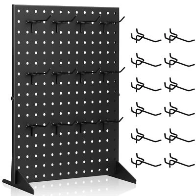 STORAGE STANDARD Pegboard Display Stand With 12 Peg Hooks Black Metal 17" x 13" - Retails & Fairs