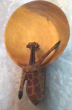 Hand Carved Wooden GIRAFFE Drinking From Lake Art Trinket Dish Made N Africa