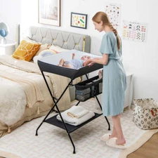NNECW Folding Baby Change Table with Storage Basket &amp Shelf for Infant &amp T