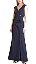 RALPH LAUREN Women's SZ 2 NAVY BLUE V Neck Formal Gown Dress embellished NWT NEW