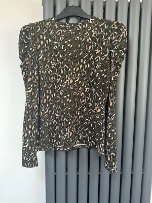 Bnwt New Feather & bone khaki green animal print long sleeved top size 12 - Image 1 of 3