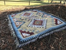 Large -XL Yellow Navajo Indian Cotton Aztec Decorative Throw Blanket Picnic Rug
