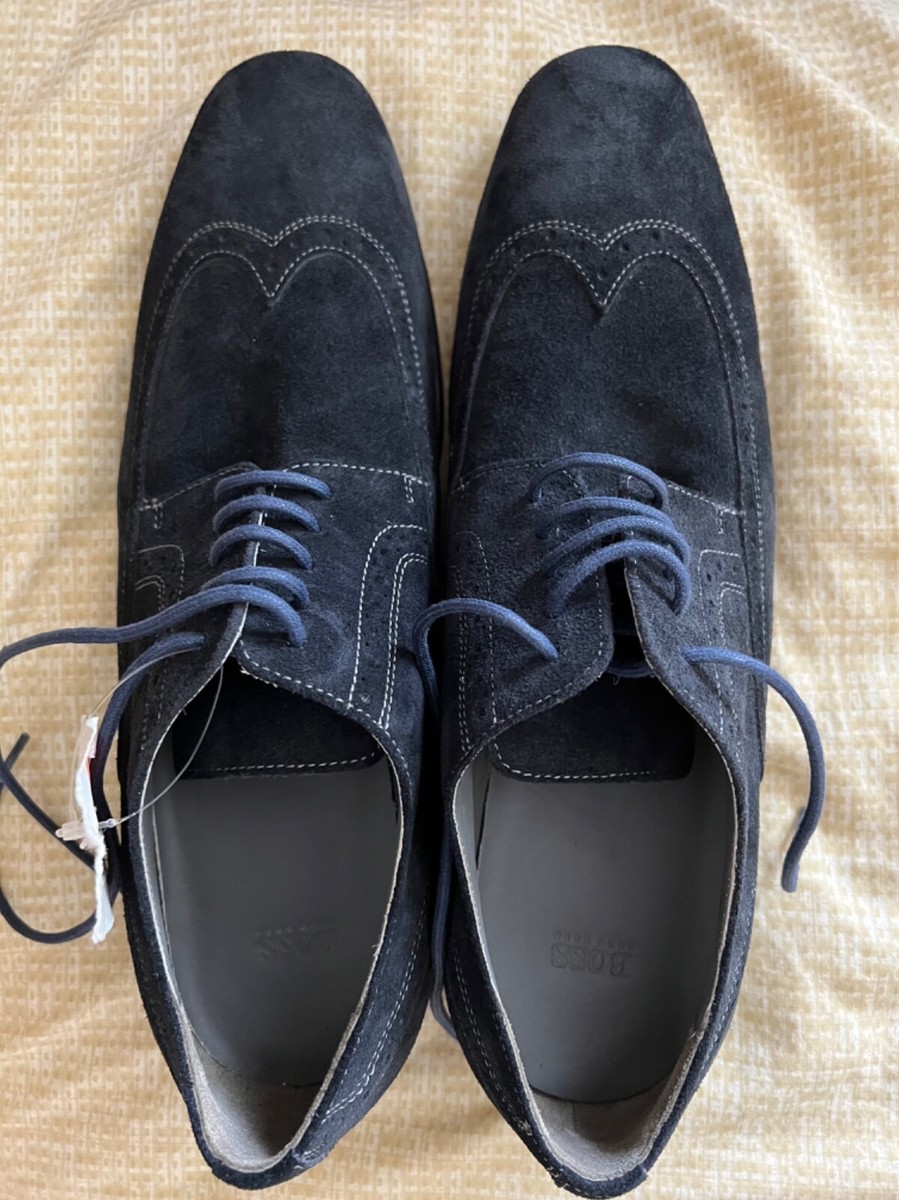 NIB HUGO BOSS Men Navy Blue Suede Leather LaceUp Oxford  display picture 2