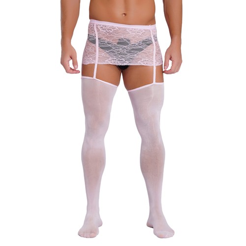 Medias sexy de lencería con tirantes de encaje pantimedias de malla liguero para hombre - Imagen 57 de 104