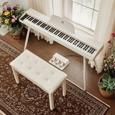 White 88 Keys Semi Weighted Electric Digital Piano w/ 3 Pedals, USB/MIDI, Stool