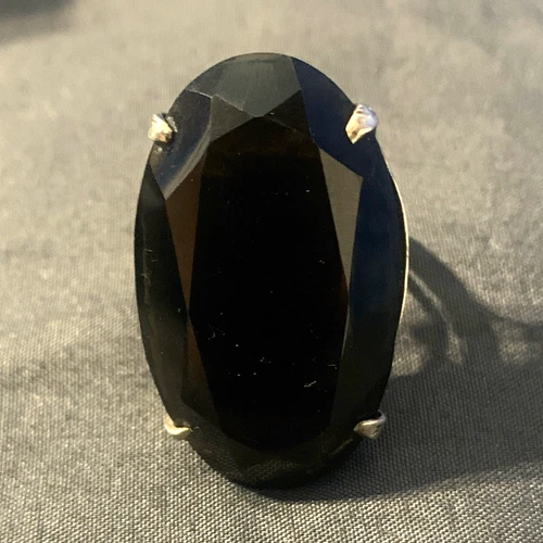 Vintage 925 Sterling Silver Prong Set Oval Black Onyx Ring  - product listing photo