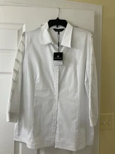 Ming Wang Tunic Style White Shirt W. Lattice Sleeves Size M New with Tags