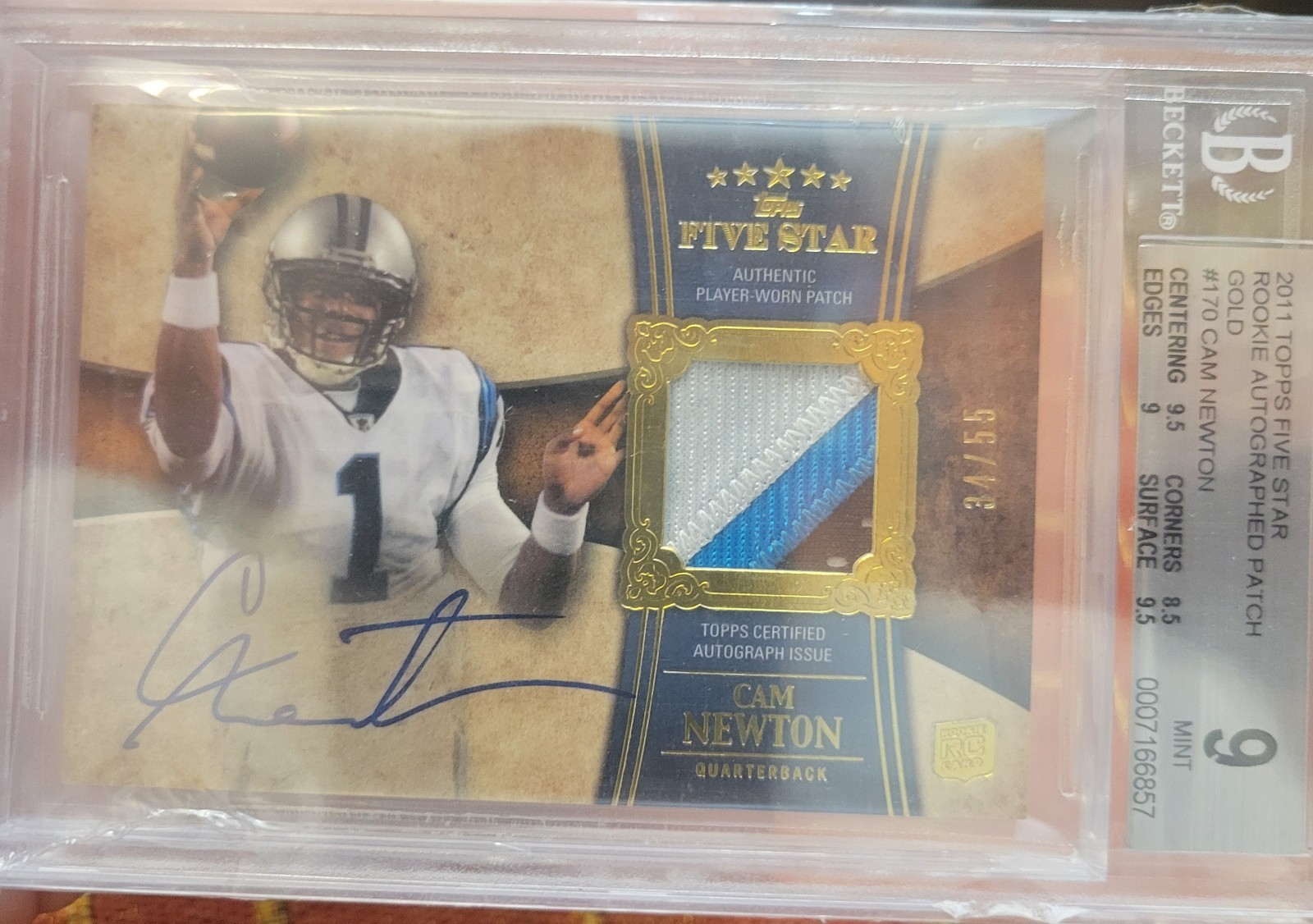 Cam Newton Topps Five Star #170 Autograph Patch-Gold