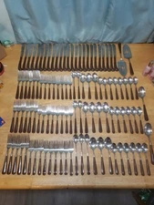 Mid Century Danish Modern Ekco Eterna Faux Wood Handle Stainless Flatware EKS28