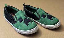 Boys Minecraft Creeper Casual Slip-on Shoes Size 2 Green, Black  White