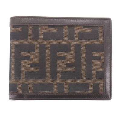 FENDI Zucca Used Bi-fold Wallet Brown Canvas Leather Italy Vintage Auth #EK912 O