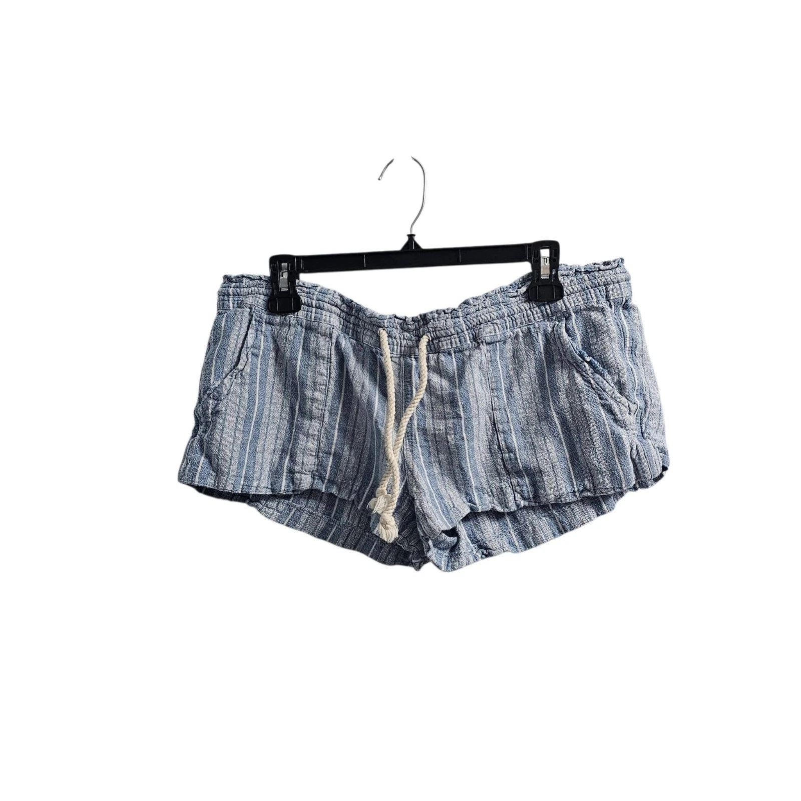 Roxy Linen Blend Casual Beach Shorts Blue White XXL