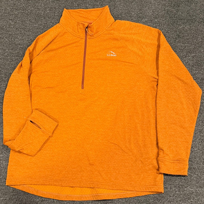 LL Bean Sweater Mens L Reg Orange Adventure Grid Fleece 1/4 Zip Outdoors 508296