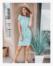 BTFBM Women  Spring Casual Short Sleeve Ruched Bodycon Tank T Shirt Dress