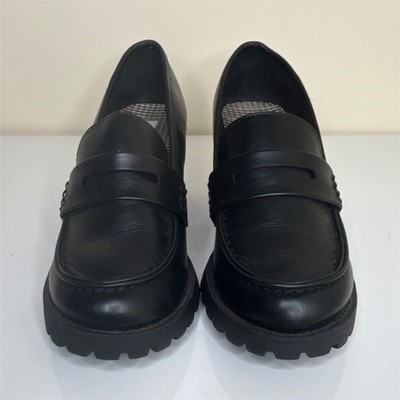 Soda Black Block Heel Loafer Comfort Shoes Women's Size 8  Slip On