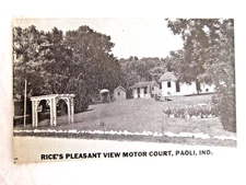 Vintage 1953 Rice's Pleasant Hill Motor Court Paoli Indiana B & W Postcard