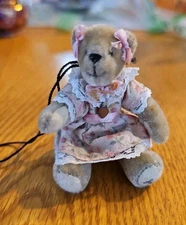 Miniature Plush Teddy Bear Pink Dress Becky 2.5" Hangs