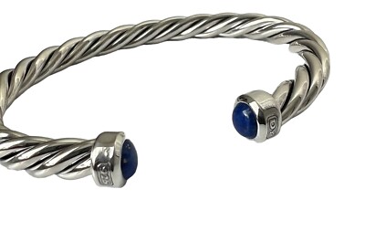 David Yurman Sterling Silver Lapis Lazuli Cable Men Cuff Bracelet 6mm  S