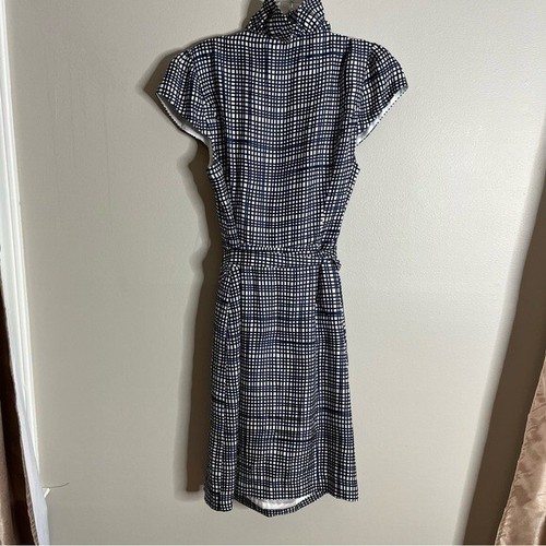 Elizabeth McKay Größe 8 Schottland Kleid Seide Wickeloptik marine weiß Rüschenkragen - Bild 6 von 7