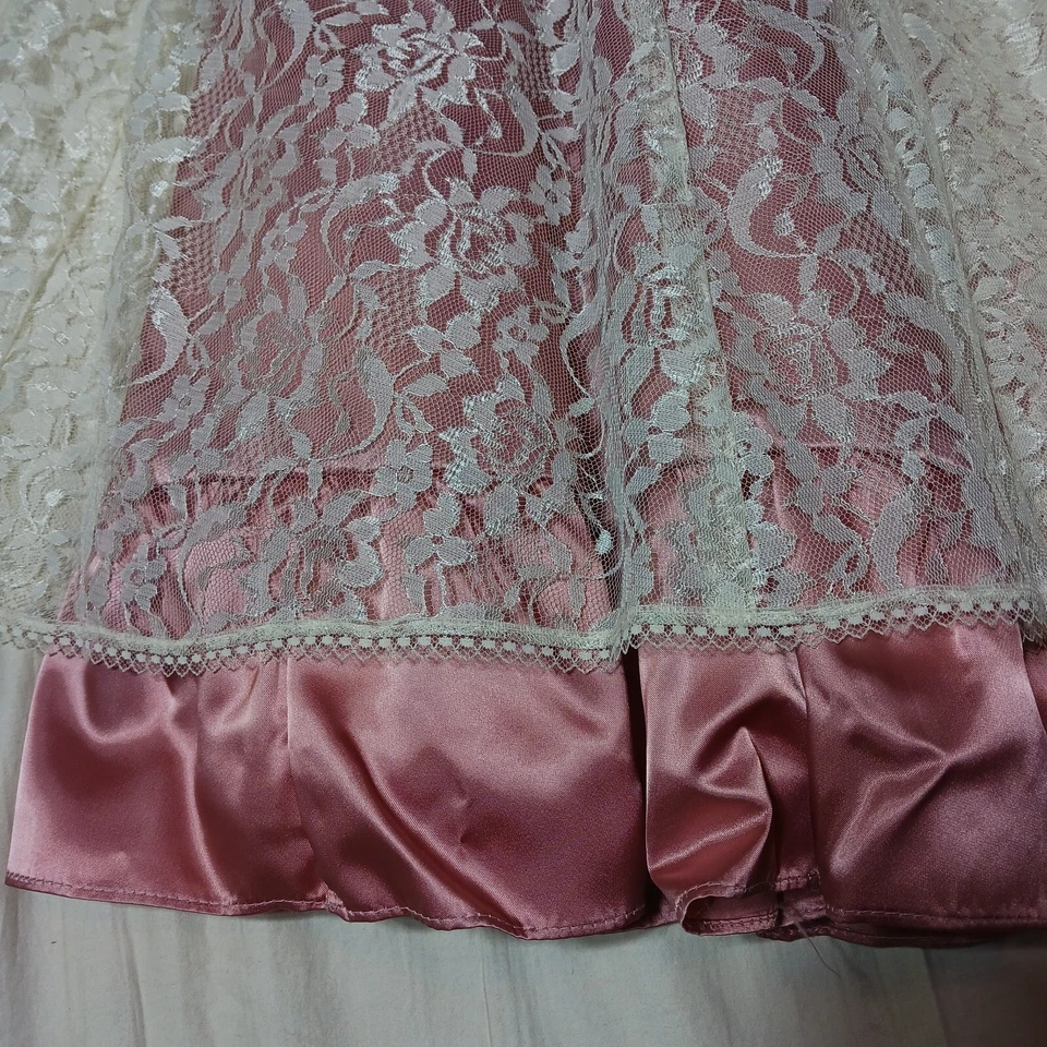 Vestido formal vintage Gunne Sax Jessica McClintock 1980 renda rosa formatura tamanho 7 P - Imagem 4 de 4