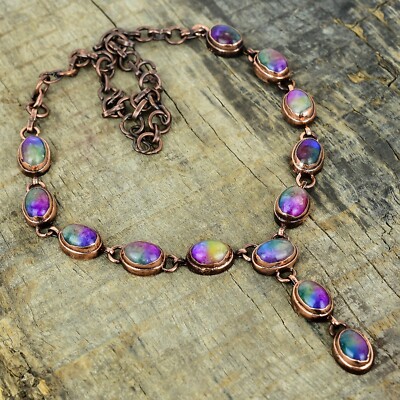 Natural Rainbow Solar Quartz Druzy Electroformed Chain Necklace Jewelry Copper