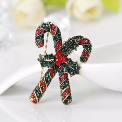 ZARD Candy Cane Colorful Rhinestone Pin Brooch Vintage Gold