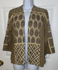 Chico's Sz 0 Small Diamond Artisan Embroidered Beaded Linen Blend Jacket EUC