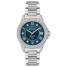 Bulova Marine Star Women's Quartz Diamond Accents Bracelet 34mm Watch 96R215