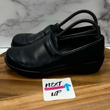 EU 41 US 10.5-11-Sanita Womens Black Leather Round Toe Slip On Comfort Clogs