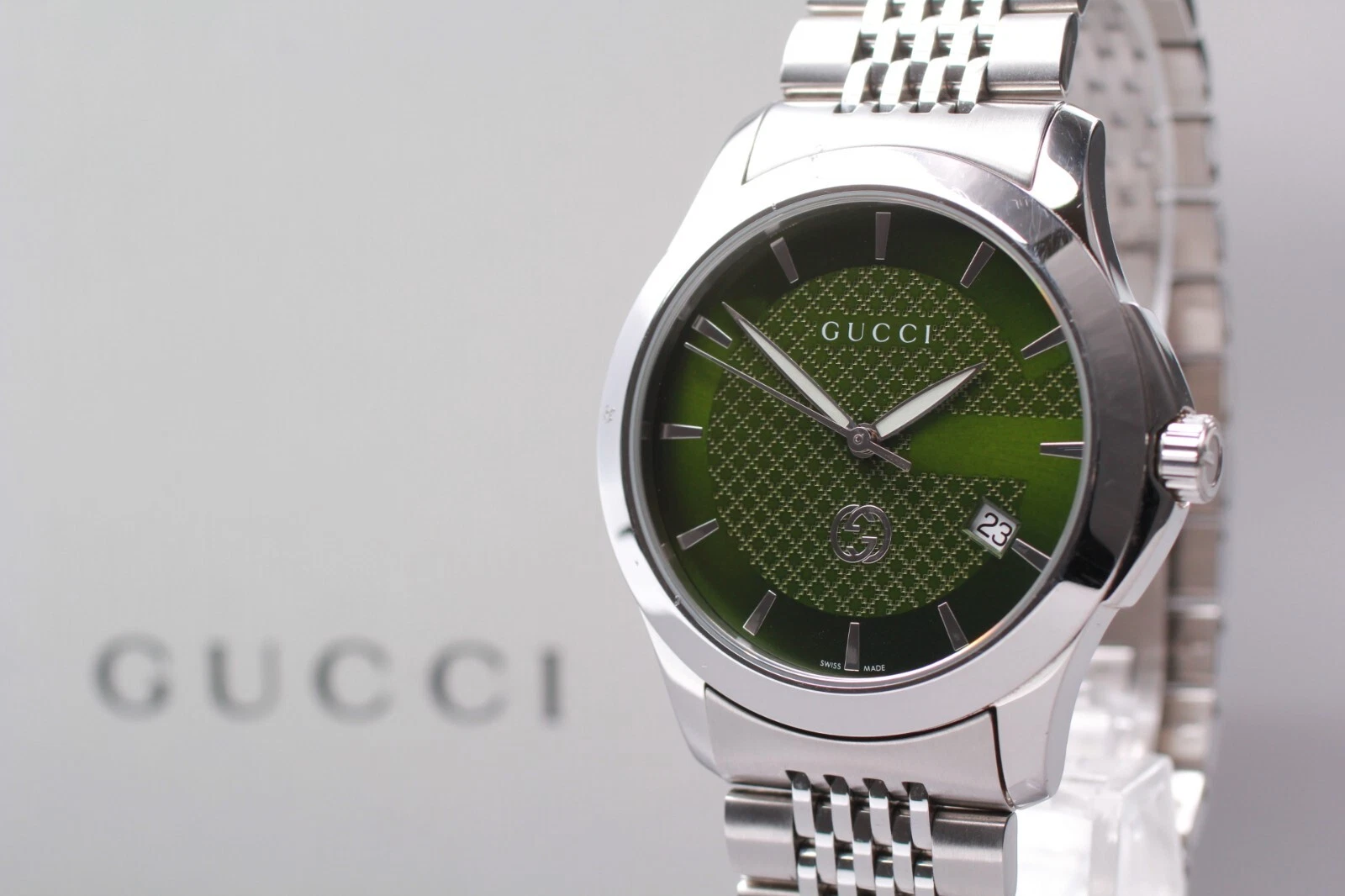 [Quasi come nuovo con scatola] Gucci G Timeles 126 4 quadrante verde quarzo uomo dal Giappone #2394