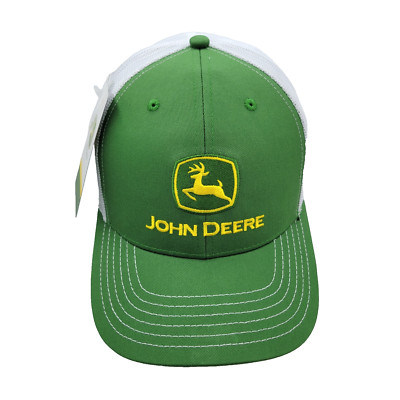 John Deere Logo Mens One Size Green White Yellow Snapback Mesh Back Trucker Hat