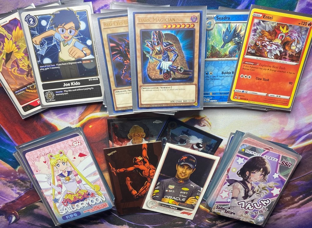 Huge TCG / CCG Lot of 170 cards - sailor moon, yugioh, pokemon, digimon + more!