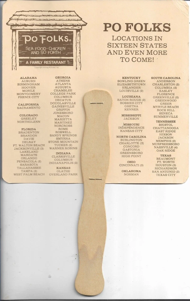 Bill Anderson Po Folks Family Restaurant ручной вентилятор с ярмарки фанатов 1970-х - Изображение 2 из 2